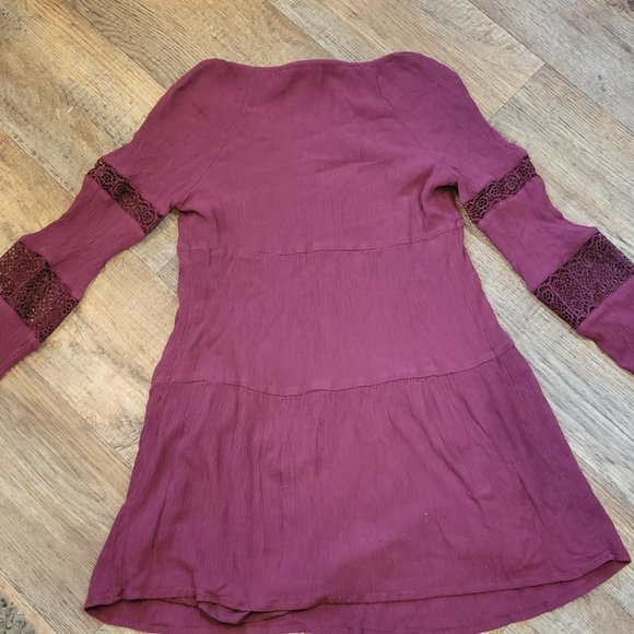 Old Navy Crepe Burgundy Long Sleeve Babydoll Smock Dress Size Small - Picture 2 of 8